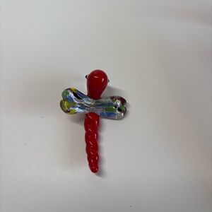 Handmade Lampwork Glass Dragonfly Pendant Red Millefiori Art Glass
